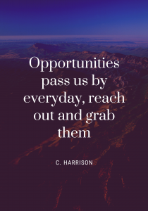 Opportunities pass us by everyday, reach out and grab them